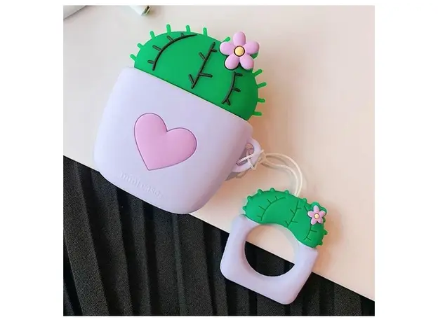 ყურსასმენის ქეისი For Apple AirPods 2nd gen. Anti-fall Cactus Silicone AirPods Cover - Purple