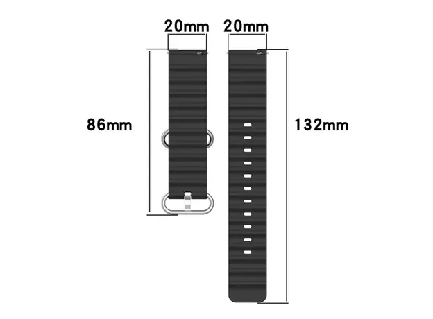 სმარტ საათის სამაჯური For Samsung Galaxy Watch3 41mm / Gear Sport Universal 20mm Wave Design Silicone Replacement Strap Solid Color Wrist Band - Black, 5 image