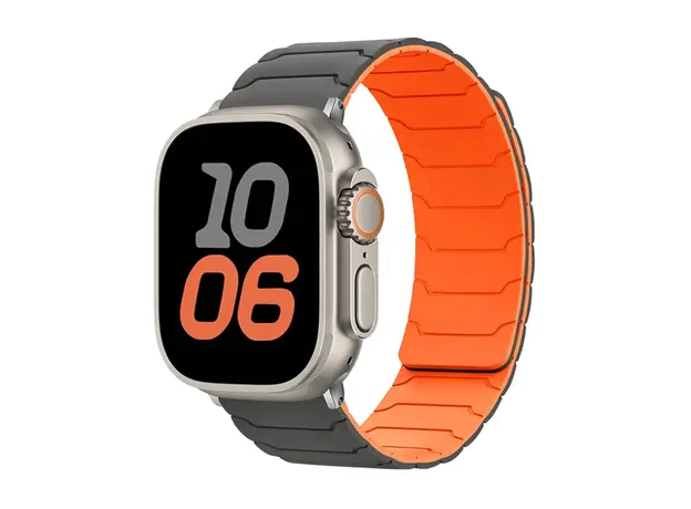სმარტ საათის სამაჯური TVC Silicone Strap for Apple Watch Series 10 Ultra 9 8 7 SE 6 5 4 3 2 1 46mm 49mm 45mm 44mm 42mm Magnetic Band - Grey+Orange, 2 image