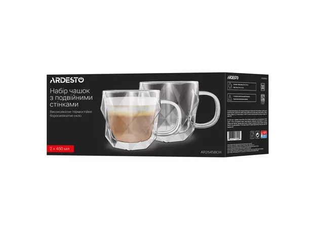 ჭიქების ნაკრები Ardesto AR2645BCH, 450ml, 2pcs, Double Wall Mug Set, Transparent, 4 image