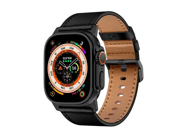 სმარტ საათის სამაჯური TVC Apple Watch 10 46mm / Ultra 2 / Ultra 49mm / 9 8 7 45mm / SE (2023) SE (2022) SE 6 5 4 44mm / 3 2 1 42mm Genuine Cow Leather Band - Black, 2 image