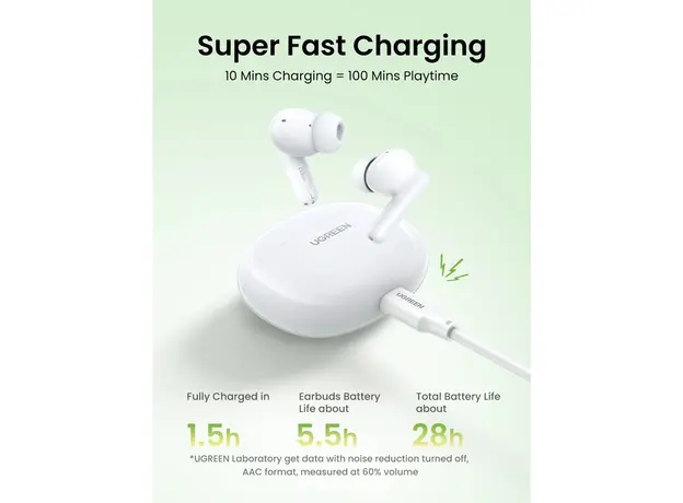 ყურსასმენი UGREEN WS207 (45110) HiTune P3, Earbuds, Wireless, Bluetooth, IPX5, White, 4 image