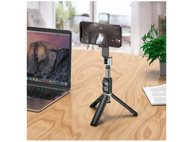 მობილურის სამაგრი Hoco K16 aluminum alloy fill light live broadcast holder black, 4 image