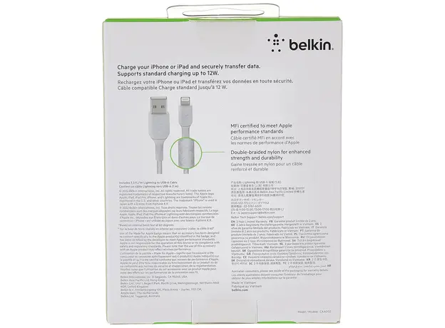 USB კაბელი BELKIN CAA002BT1MWH APPLE IPHONE CHARGER USB TO LIGHTNING, 5 image