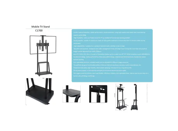 TV Mount Allscreen C1700, 40"-70", TV Mount With Roller, Black, 8 image