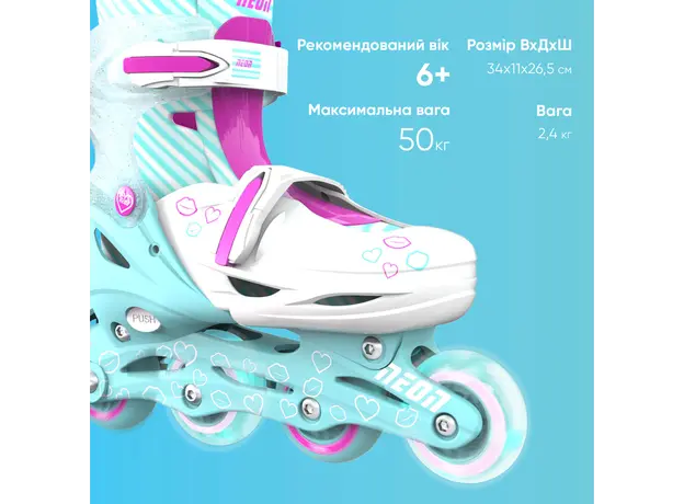 როლიკები NEON INLINE SKATES (SIZE 3-6) - NT08 (Teal Pink), 4 image