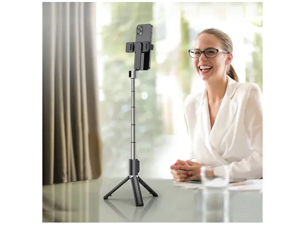 მობილურის სამაგრი Hoco K16 aluminum alloy fill light live broadcast holder black, 5 image