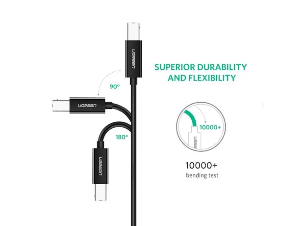 პრინტერის კაბელი UGREEN US241 (50446), USB-C Male To USB-B 2.0 Male, Printer Cable, 2M, Black, 6 image