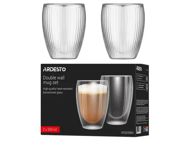 Mug Set Ardesto AR2635BN, 350ml, 2pcs, Double Wall Mug Set, Transparent, 3 image