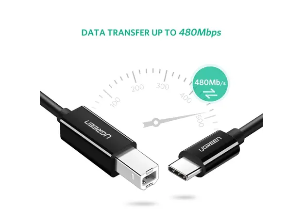 პრინტერის კაბელი UGREEN US241 (50446), USB-C Male To USB-B 2.0 Male, Printer Cable, 2M, Black, 4 image