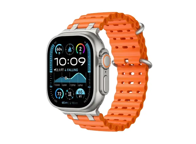 სმარტ საათის სამაჯური TVC Ocean Watch Strap for Apple Watch Series 10 Ultra 9 8 7 SE 6 5 4 3 2 1 46mm 49mm 45mm 44mm 42mm Silicone Band - Orange+Silver Buckle