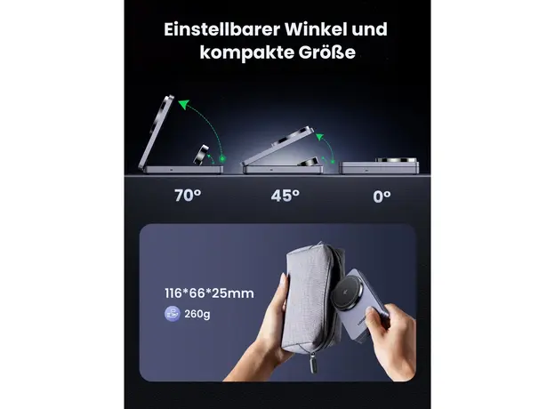 უსადენო დამტენი UGREEN W707 (45025) Qi2 MagFlow, 15W, Wireless Charging Station With 30W USB-C Charger, Space gray, 8 image