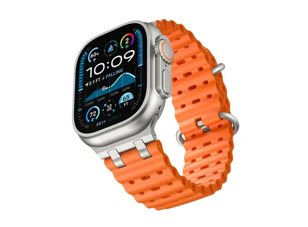 სმარტ საათის სამაჯური TVC Ocean Watch Strap for Apple Watch Series 10 Ultra 9 8 7 SE 6 5 4 3 2 1 46mm 49mm 45mm 44mm 42mm Silicone Band - Orange+Silver Buckle, 3 image