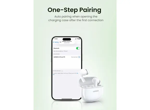 ყურსასმენი UGREEN WS207 (45110) HiTune P3, Earbuds, Wireless, Bluetooth, IPX5, White, 11 image