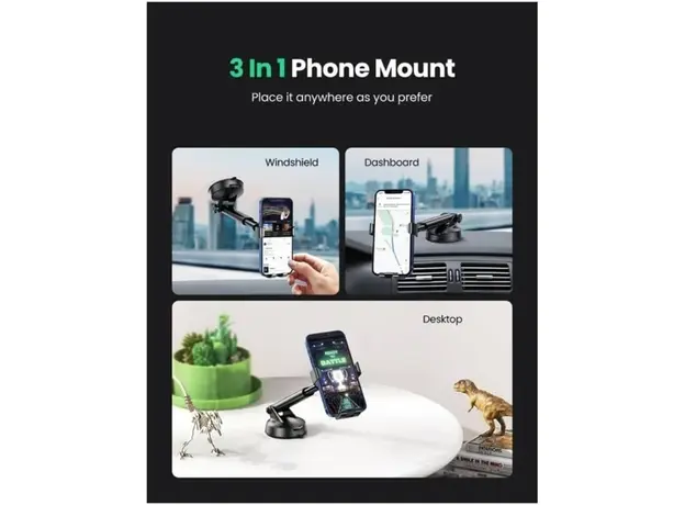 მობილურის დამჭერი UGREEN LP200 (60990B), Gravity Phone Holder With Suction Cup, Black, 7 image
