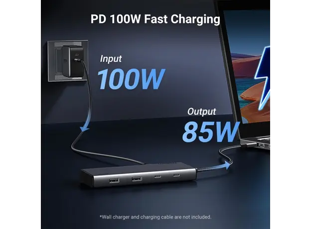 USB-C ჰაბი UGREEN CM639 (35625) Revodok 308, HDMI, DP, Type-C, USB-A, PD, 8 in 1 USB C Docking Station, Grey, 5 image