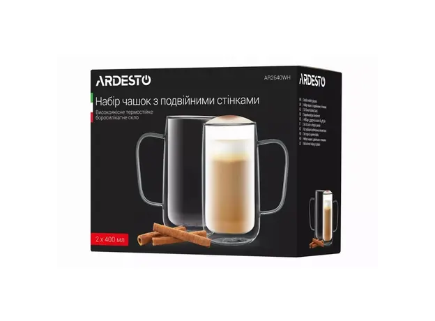 ჭიქების ნაკრები Ardesto AR2640BHR, 400ml, 2pcs, Double Wall Mug Set, Transparent, 5 image