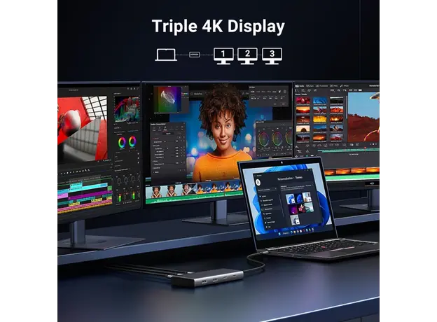 USB-C ჰაბი UGREEN CM639 (35625) Revodok 308, HDMI, DP, Type-C, USB-A, PD, 8 in 1 USB C Docking Station, Grey, 9 image