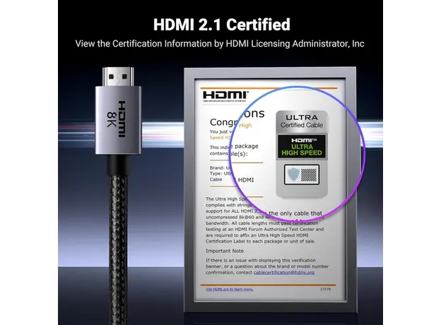 HDMI კაბელი UGREEN HD171 (25910), 8K HDMI To HDMI, 2M, Grey, 5 image