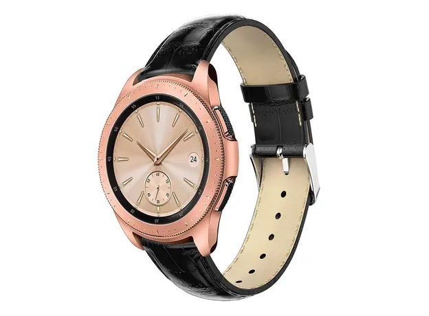 სმარტ საათის სამაჯური For Samsung Galaxy Watch 42mm, Smart Watch Strap Bracelet 20mm Crocodile Texture Genuine Leather - Black