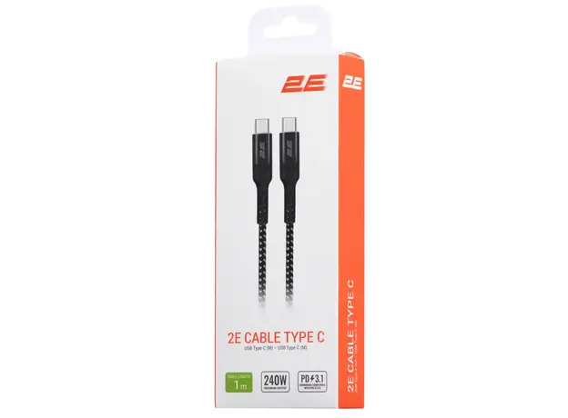 USB კაბელი 2E Сable USB-C > USB-C charge/data, 1m, 240W Type-C, Aluminum Shell, black, 4 image