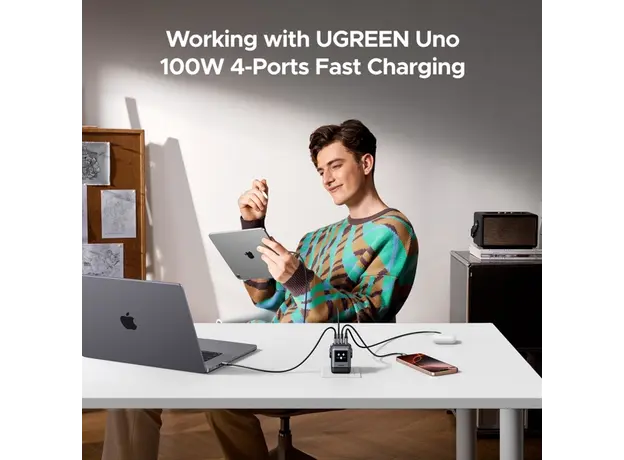 მობილურის დამტენი UGREEN X688 (45515B) Nexode Uno RobotGaN, 100W, USB, Type-C, Phone Charger, Grey, 5 image