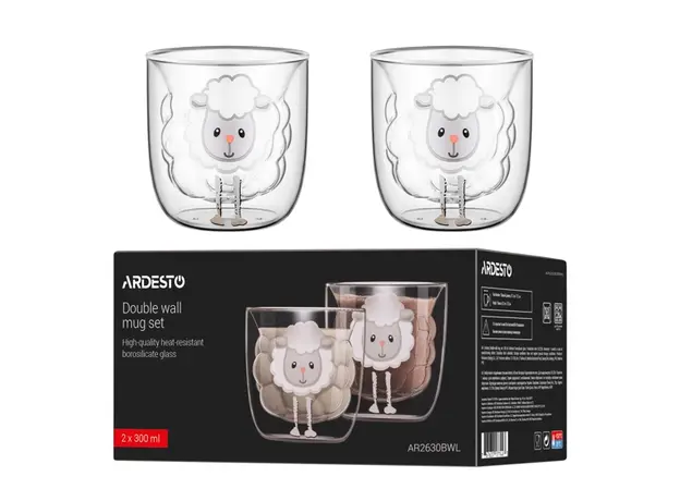 ჭიქების ნაკრები Ardesto AR2630BWL, 300ml, 2pcs, Double Wall Mug Set, Transparent, 3 image