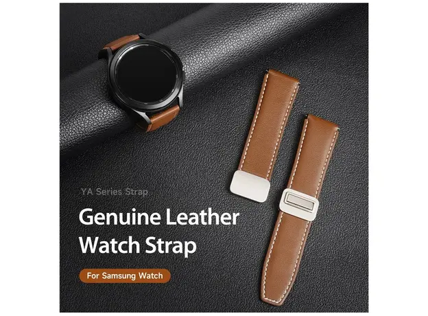 სმარტ საათის სამაჯური DUX DUCIS YA Series 43mm Genuine Cow Leather Strap 20mm Watch Band - Brown, 4 image