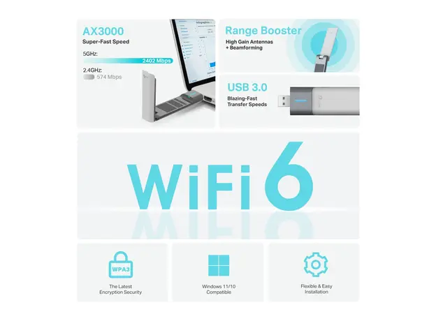 Wi-Fi ადაპტერი TP-Link AX3000 High Gain Wireless USB Adapter, 11 image