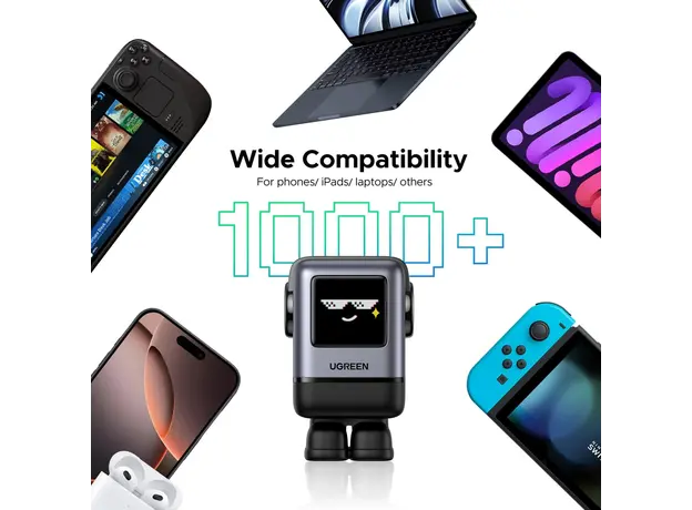 მობილურის დამტენი UGREEN X688 (45515B) Nexode Uno RobotGaN, 100W, USB, Type-C, Phone Charger, Grey, 9 image