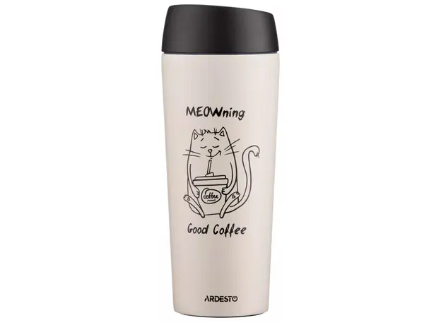 თერმოსი Ardesto AR2645WC Coffee Time Meowning, 450ml, Thermos, Beige, 2 image