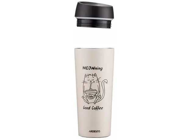 თერმოსი Ardesto AR2645WC Coffee Time Meowning, 450ml, Thermos, Beige, 3 image
