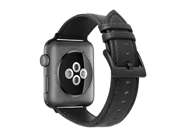 სმარტ საათის სამაჯური TVC Apple Watch 10 46mm / Ultra 2 / Ultra 49mm / 9 8 7 45mm / SE (2023) SE (2022) SE 6 5 4 44mm / 3 2 1 42mm Genuine Cow Leather Watch Band - Black