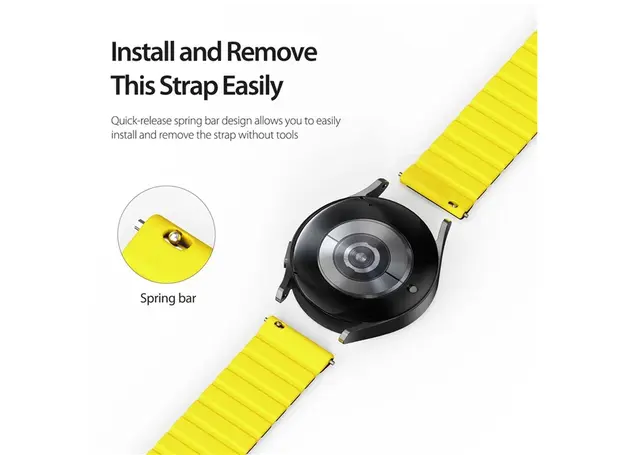 სმარტ საათის სამაჯური DUX DUCIS YA Series 43mm Genuine Cow Leather Strap 20mm Watch Band - Black+Yellow, 4 image