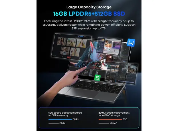 ნოუთბუქი Chuwi FreeBook N150, 13.4", Intel N150, 16GB, 512GB SSD, Integrated, W11H, Grey, 10 image