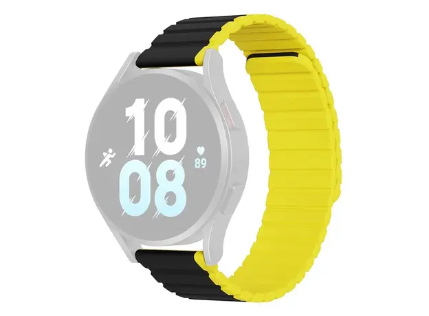 სმარტ საათის სამაჯური DUX DUCIS YA Series 43mm Genuine Cow Leather Strap 20mm Watch Band - Black+Yellow, 2 image