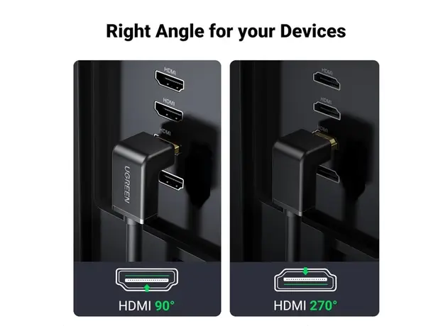 HDMI კაბელი UGREEN HD103 (10172), 4K HDMI Cable Male to Male, 90 Degree, 1m, Black, 4 image