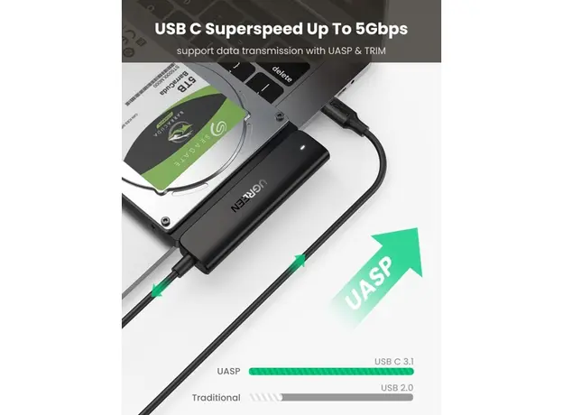 Type-C ადაპტერი UGREEN CM321 (70610), Type-C 3.0 to 2.5-Inch SATA Converter, 50cm, Black, 5 image