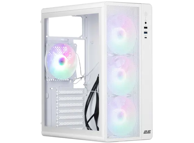 კომპიუტერის ქეისი  2E-V510W, PC case 2E GAMING Credo Plus V510W without PSU, 1xUSB3.0, 1х USB 2.0, 1xUSB Type-C, 4x120mm RGB Rainbow, VGA 310mm, TG Side Panel, ATX, white