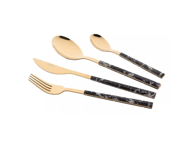 დანა ჩანგლის ნაკრები Ardesto AR1916MBS Gemini Marmo, 16pcs, Cutlery Set, Golden/Black, 2 image