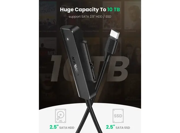 Type-C ადაპტერი UGREEN CM321 (70610), Type-C 3.0 to 2.5-Inch SATA Converter, 50cm, Black, 4 image