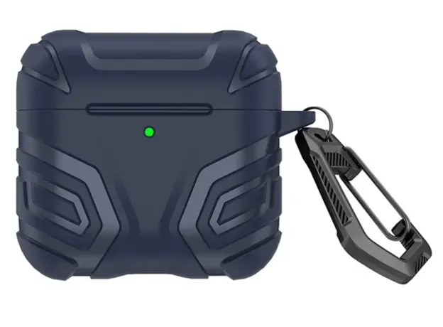 ყურსასმენის ქეისი TVC AirPods 4 Case Split Design Soft TPU Shockproof Earphone Cover with Carabiner - Dark Blue, 2 image