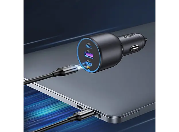 მანქანის დამტენი UGREEN EC705 (35025), 130W, Type-C, USB-A, 3-Port Fast Car Charger, Grey, 6 image