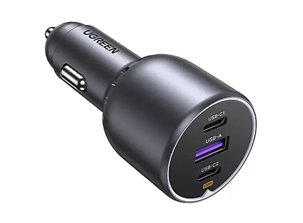 მანქანის დამტენი UGREEN EC705 (35025), 130W, Type-C, USB-A, 3-Port Fast Car Charger, Grey, 3 image