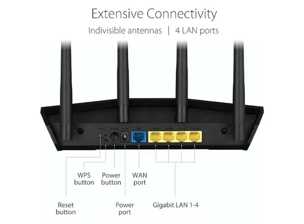 როუტერი Asus RT-AX57 AX3000 Dual Band WiFi 6 Extendable Router Black - 90IG06Z0-MO3C00, 4 image