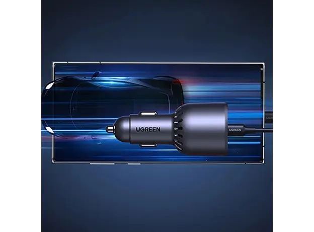 მანქანის დამტენი UGREEN EC705 (35025), 130W, Type-C, USB-A, 3-Port Fast Car Charger, Grey, 4 image