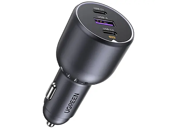 მანქანის დამტენი UGREEN EC705 (35025), 130W, Type-C, USB-A, 3-Port Fast Car Charger, Grey, 2 image