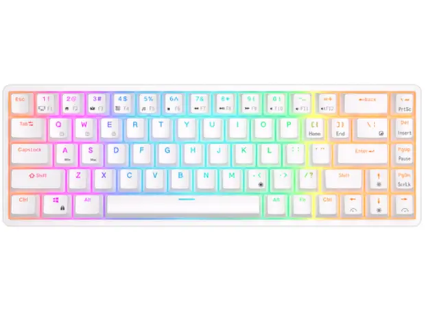 კლავიატურა Royal Kludge RK G68 RGB Mechanical Keyboard, Red switch, Hot Swappable, Wireless, USB Type-C, 2.4 GHz, Bluetooth, White