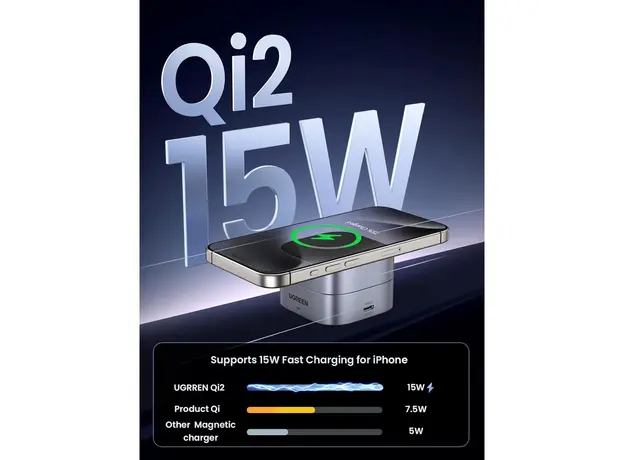 უსადენო დამტენი UGREEEN W702 (35316) MagFlow Qi2, 25W, Magnetic Foldable Charging Station, Dark Gray, 5 image