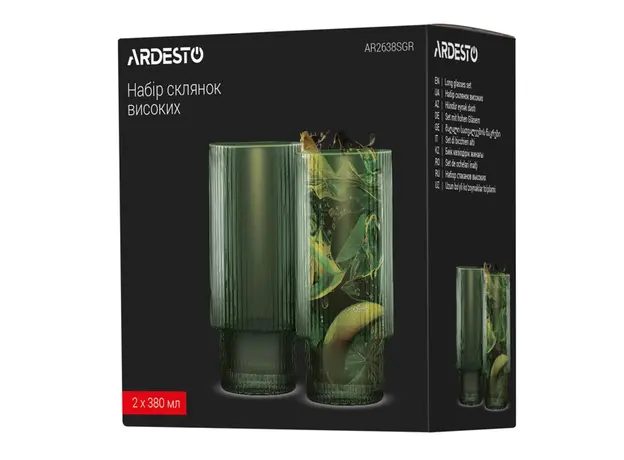 ჭიქების ნაკრები Ardesto AR2638SGR, 380ml, 2pcs, Long Glasses Set, Green, 4 image